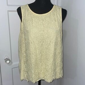 Forever 21 Yellow Floral Lattice Lace Top with Open Back - Size XL